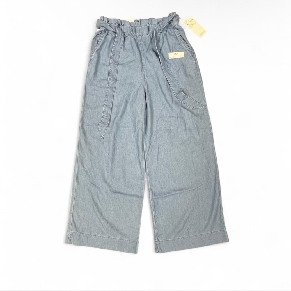 H&M Blue Denim Linen Paperbag Pants - Loose Fit